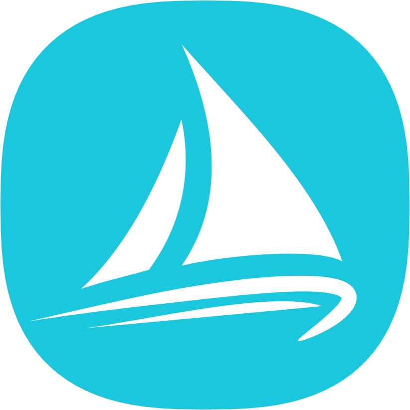 The logo of the blog: A stylized sailing boat, made up of a few white strokes in front of a bright blue background. The background has the shape of a squircle.